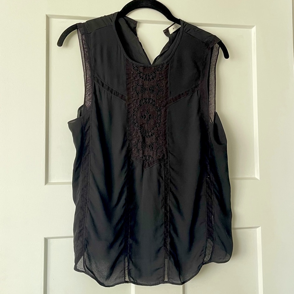 ALC Black Sleeveless Blouse with Lace Detail